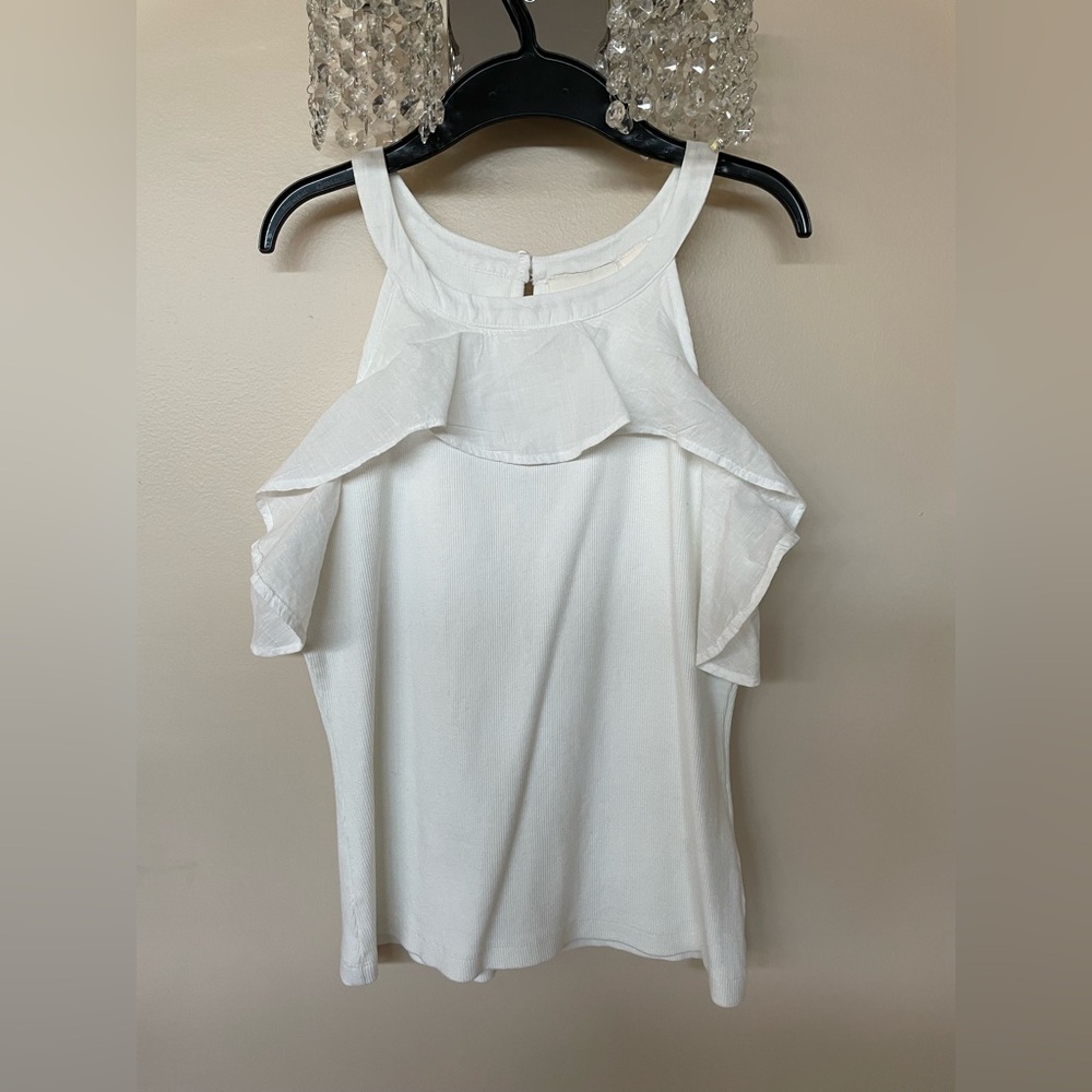 Maeve White Ruffle ribbed tank